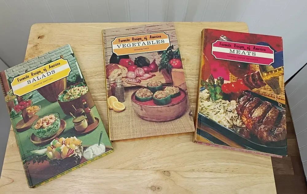 Vintage recipe books, cookbooks three volumes